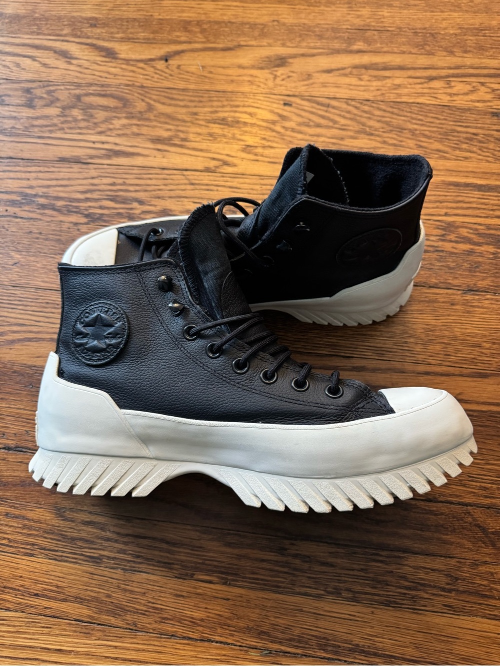 Converse Black Leather High-Top Sneakers with White Chunky Sole